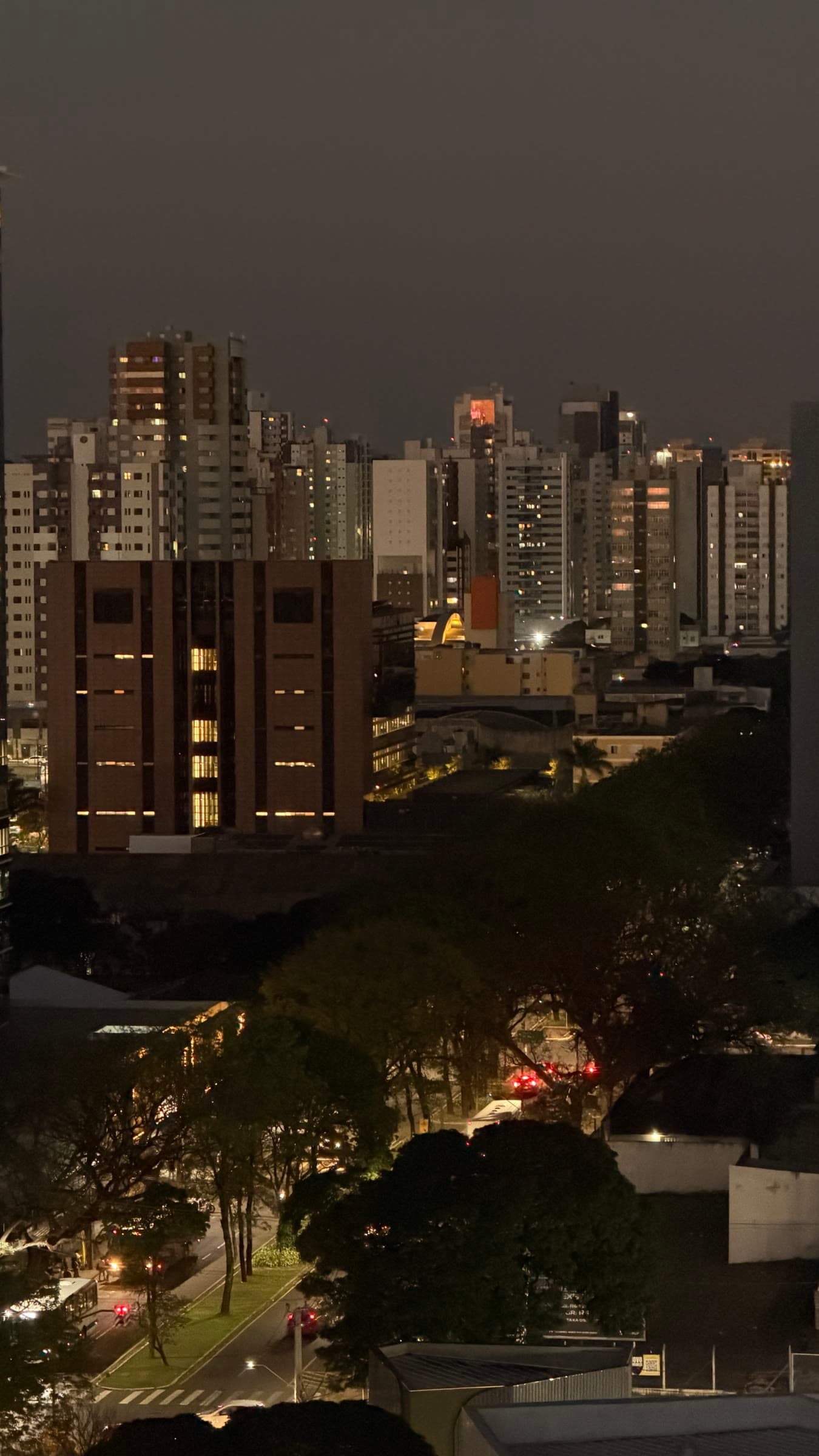 Maringá buildings and avenues seen at night